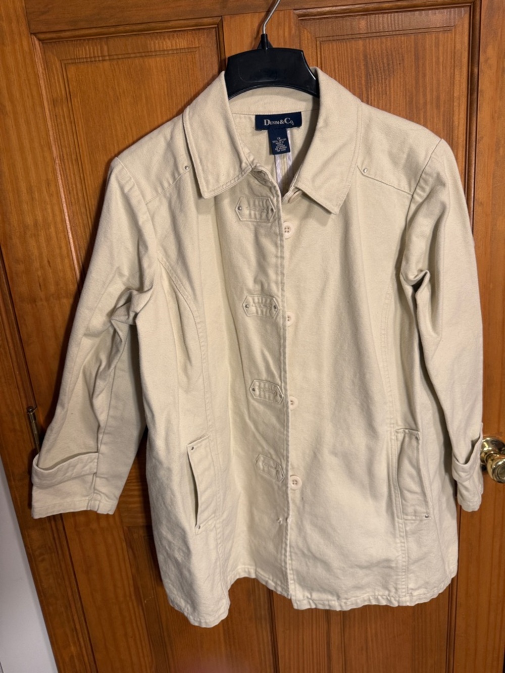 Denim&Co Cream Button-Front Trench Coat